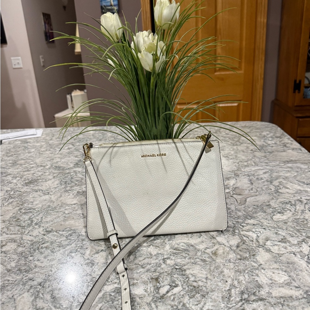 Michael Kors White Crossbody Bag with Gold Accents